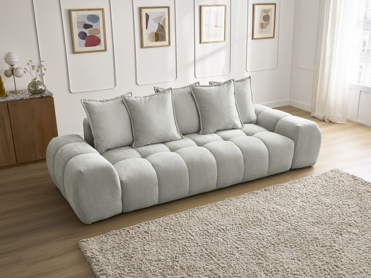 Canapé droit fixe 3 places EVEREST tissu texturé - 5 coussins