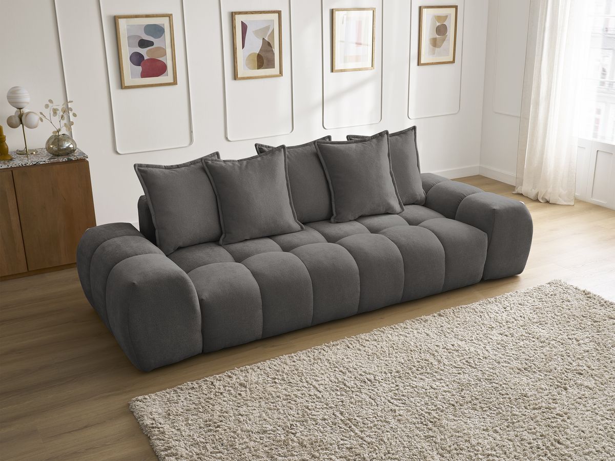 Canapé droit fixe 3 places EVEREST tissu texturé - 5 coussins