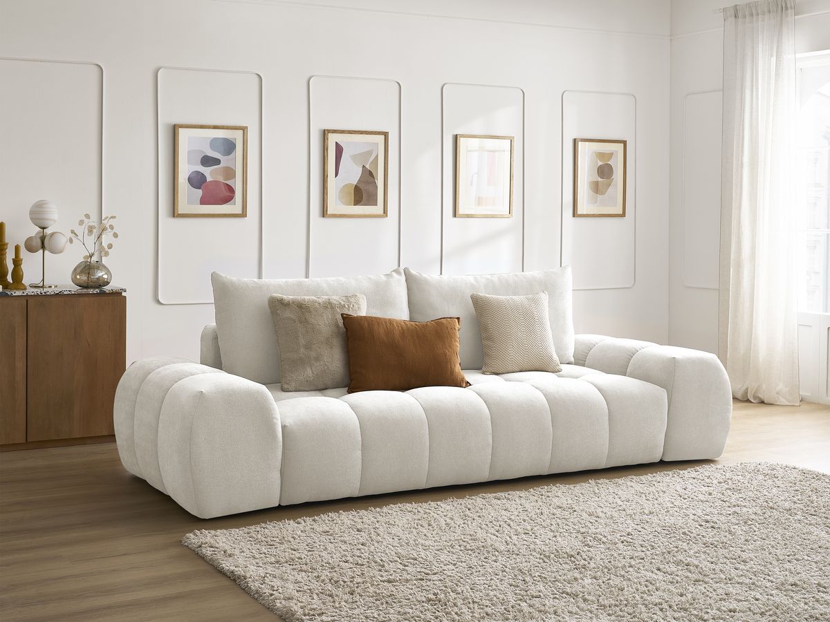 Canapé droit fixe 3 places EVEREST tissu texturé - 2 coussins