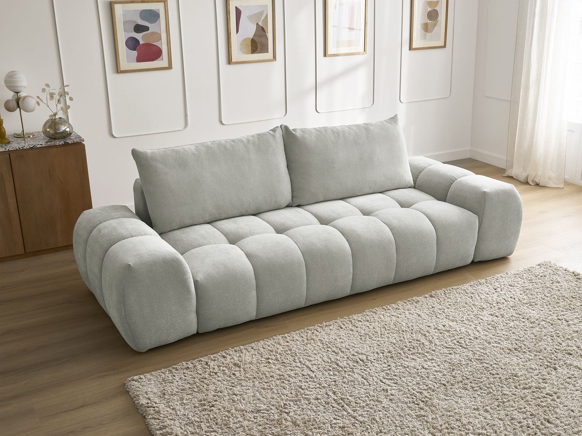 Canapé droit fixe 3 places EVEREST tissu texturé - 2 coussins