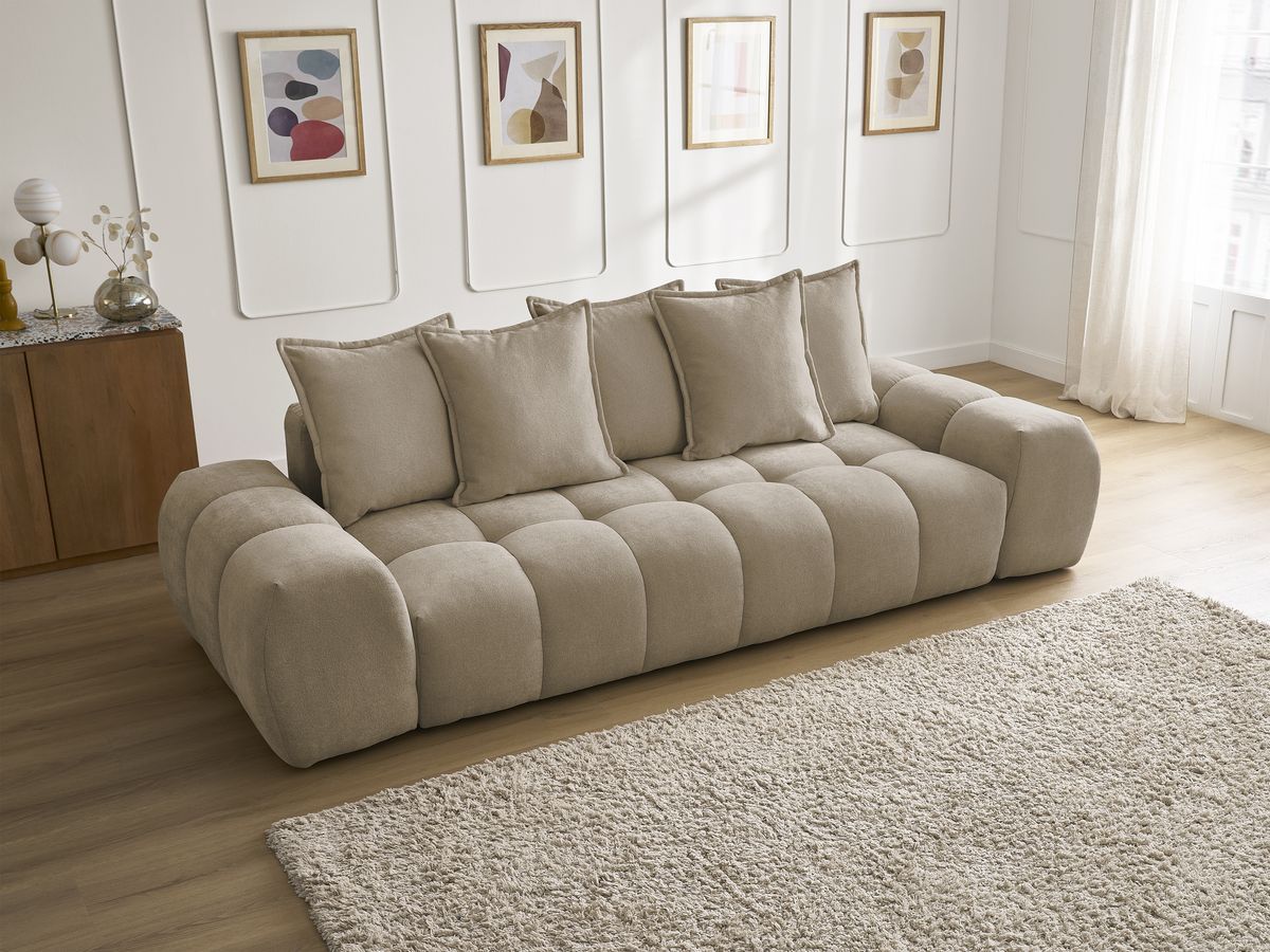 Canapé droit fixe 3 places EVEREST tissu texturé - 5 coussins