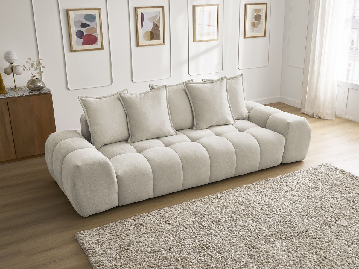 Canapé droit fixe 3 places EVEREST tissu texturé - 5 coussins