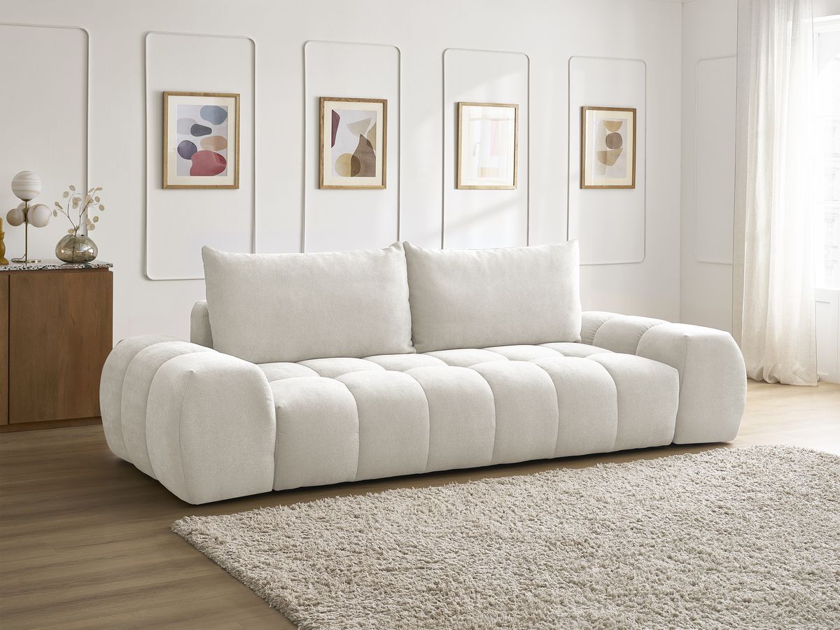 Canapé droit fixe 3 places EVEREST tissu texturé - 2 coussins