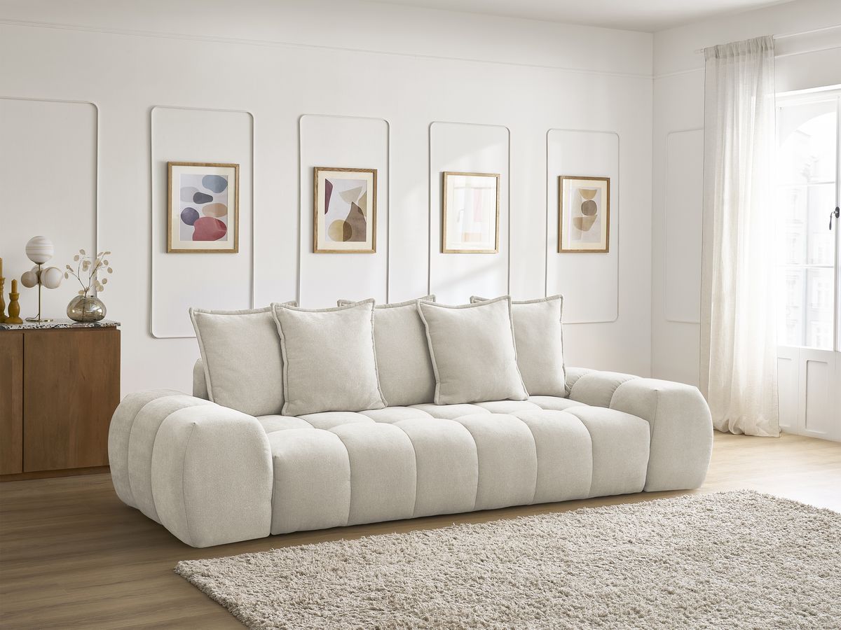 Canapé droit fixe 3 places EVEREST tissu texturé - 5 coussins