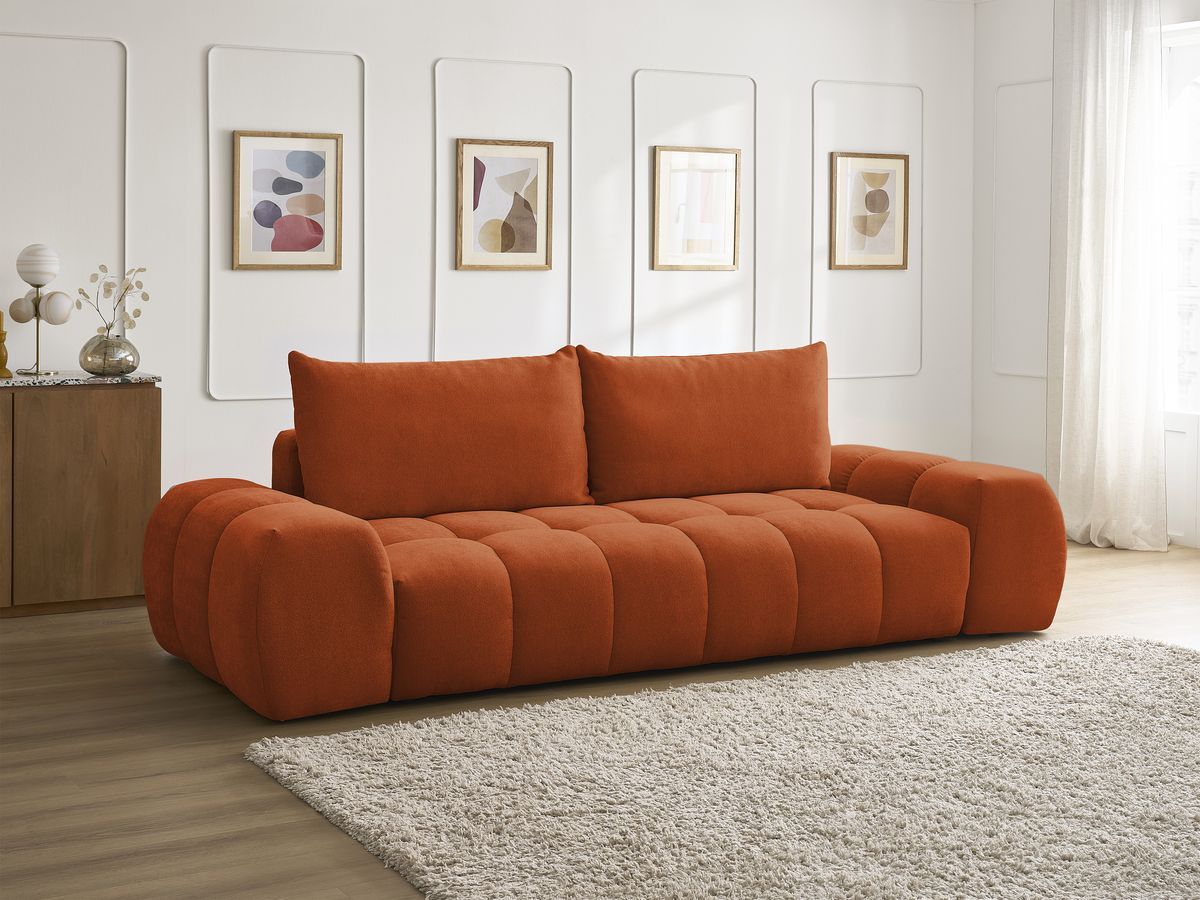 Canapé droit fixe 3 places EVEREST tissu texturé - 2 coussins