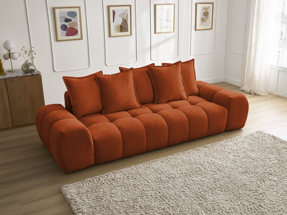 Canapé droit fixe 3 places EVEREST tissu texturé - 5 coussins