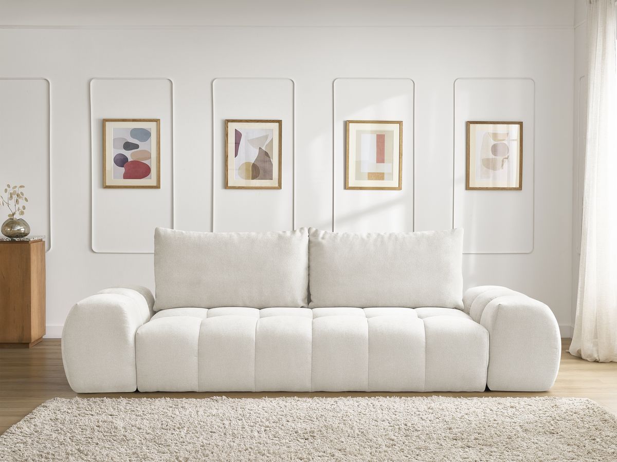 Canapé droit fixe 3 places EVEREST tissu texturé - 2 coussins