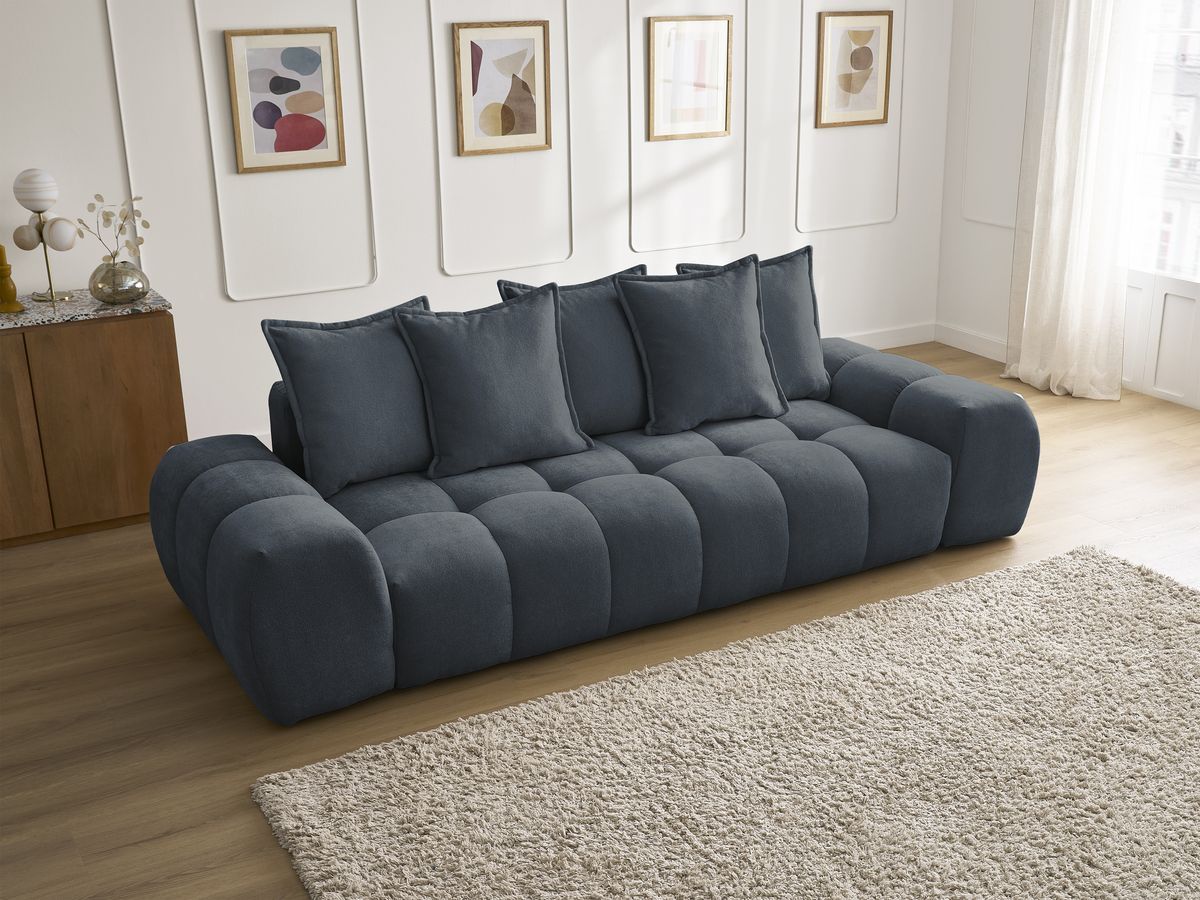 Canapé droit fixe 3 places EVEREST tissu texturé - 5 coussins