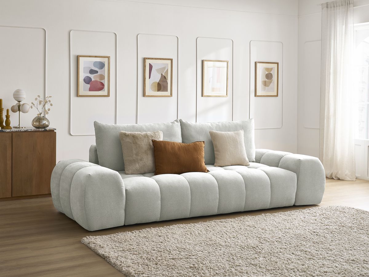 Canapé droit fixe 3 places EVEREST tissu texturé - 2 coussins