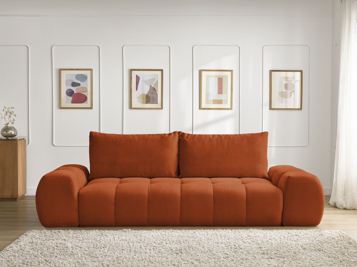 Canapé droit fixe 3 places EVEREST tissu texturé - 2 coussins