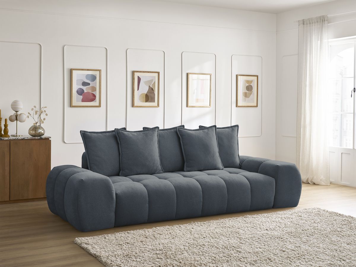 Canapé droit fixe 3 places EVEREST tissu texturé - 5 coussins