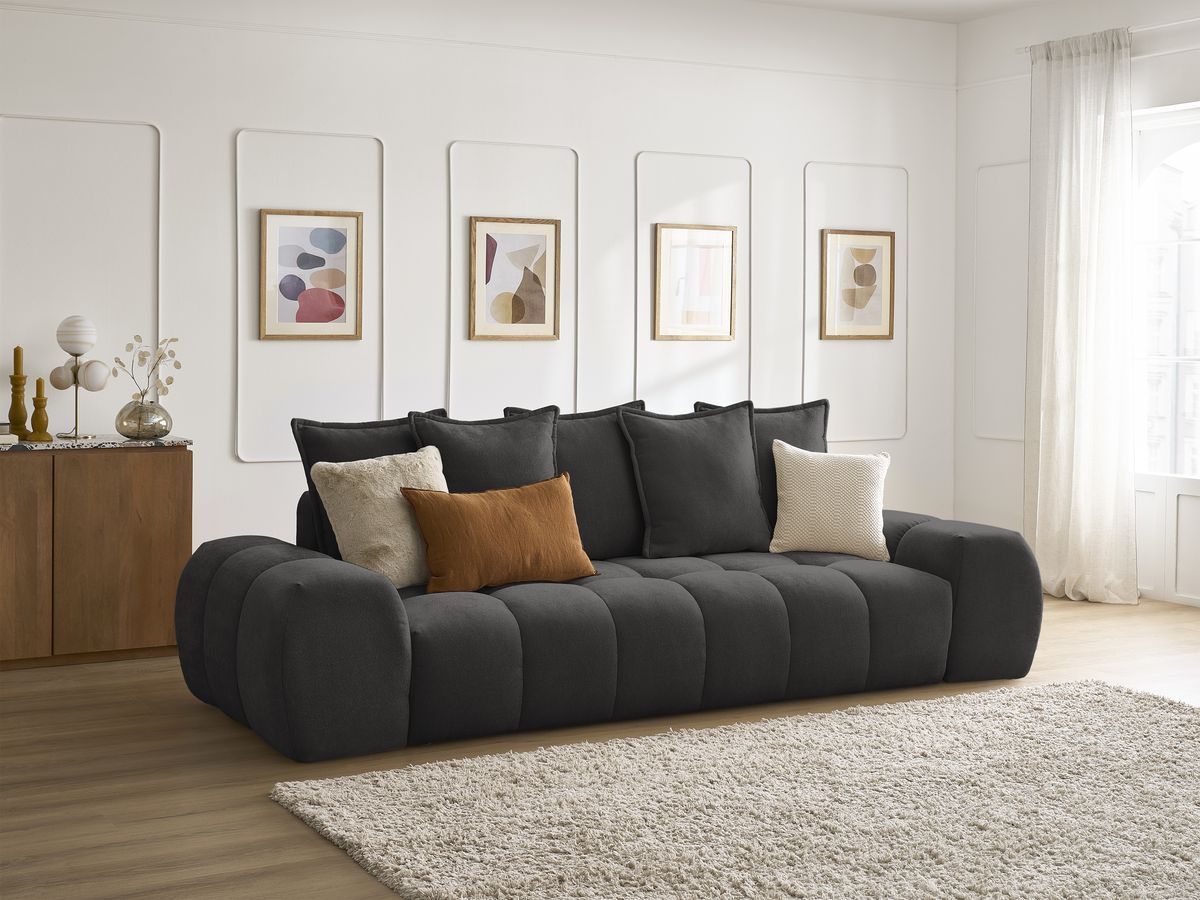 Canapé droit fixe 3 places EVEREST tissu texturé - 5 coussins