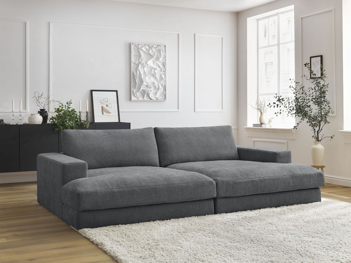 Canapé droit fixe 4 places LEONARD assise profonde tissu texturé