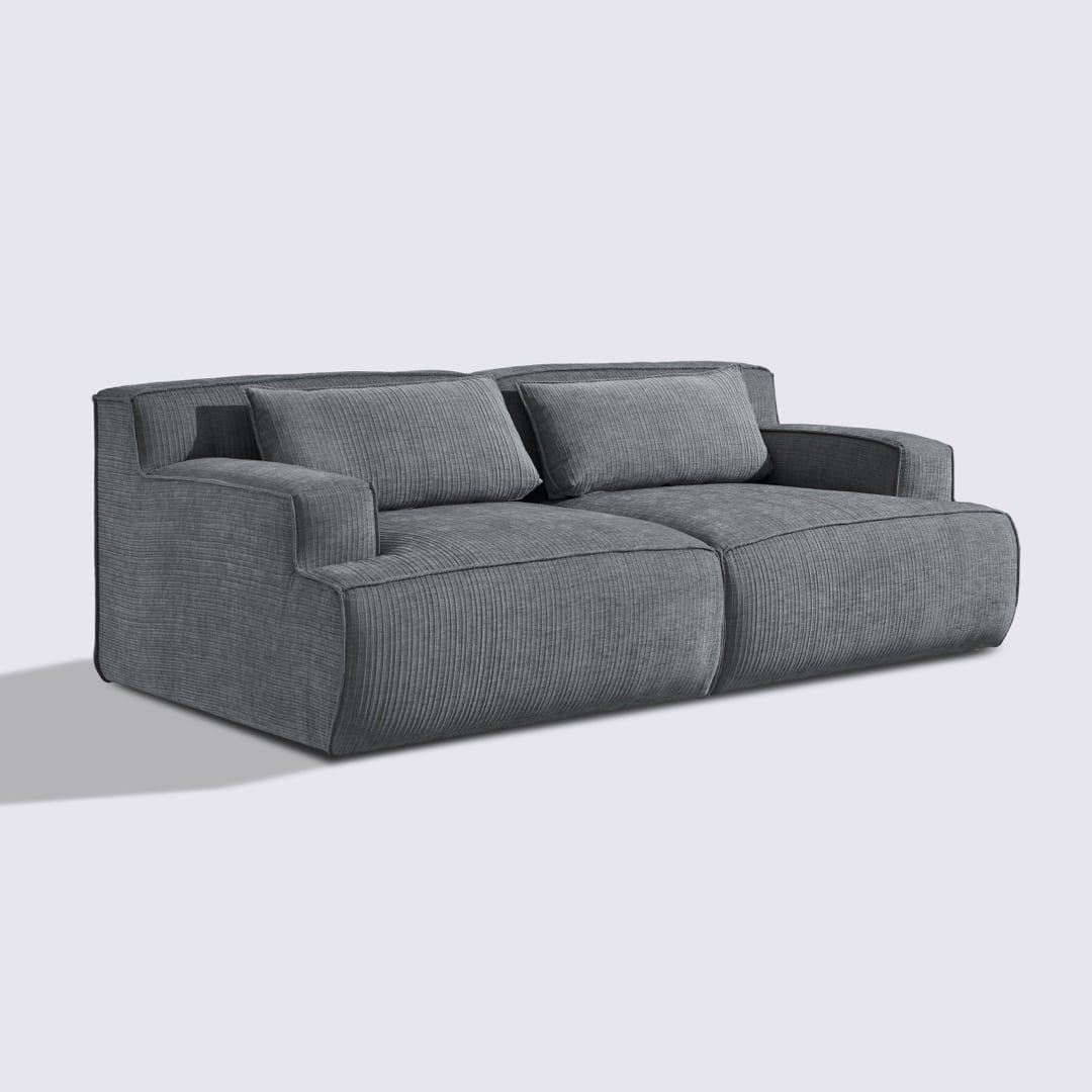 Canapé droit modulable 3 places en velours côtelé gris foncé – Lorenzo