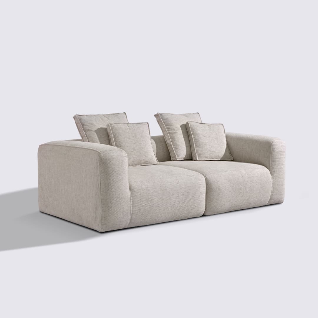 Canapé droit modulable 3 places en tissu linen beige– Marbellia
