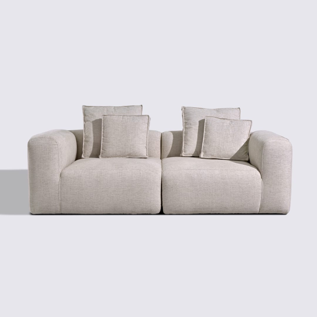Canapé droit modulable 3 places en tissu linen beige– Marbellia