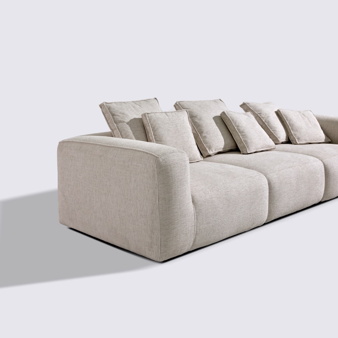 Canapé droit modulable 4 places en tissu linen beige – Marbellia