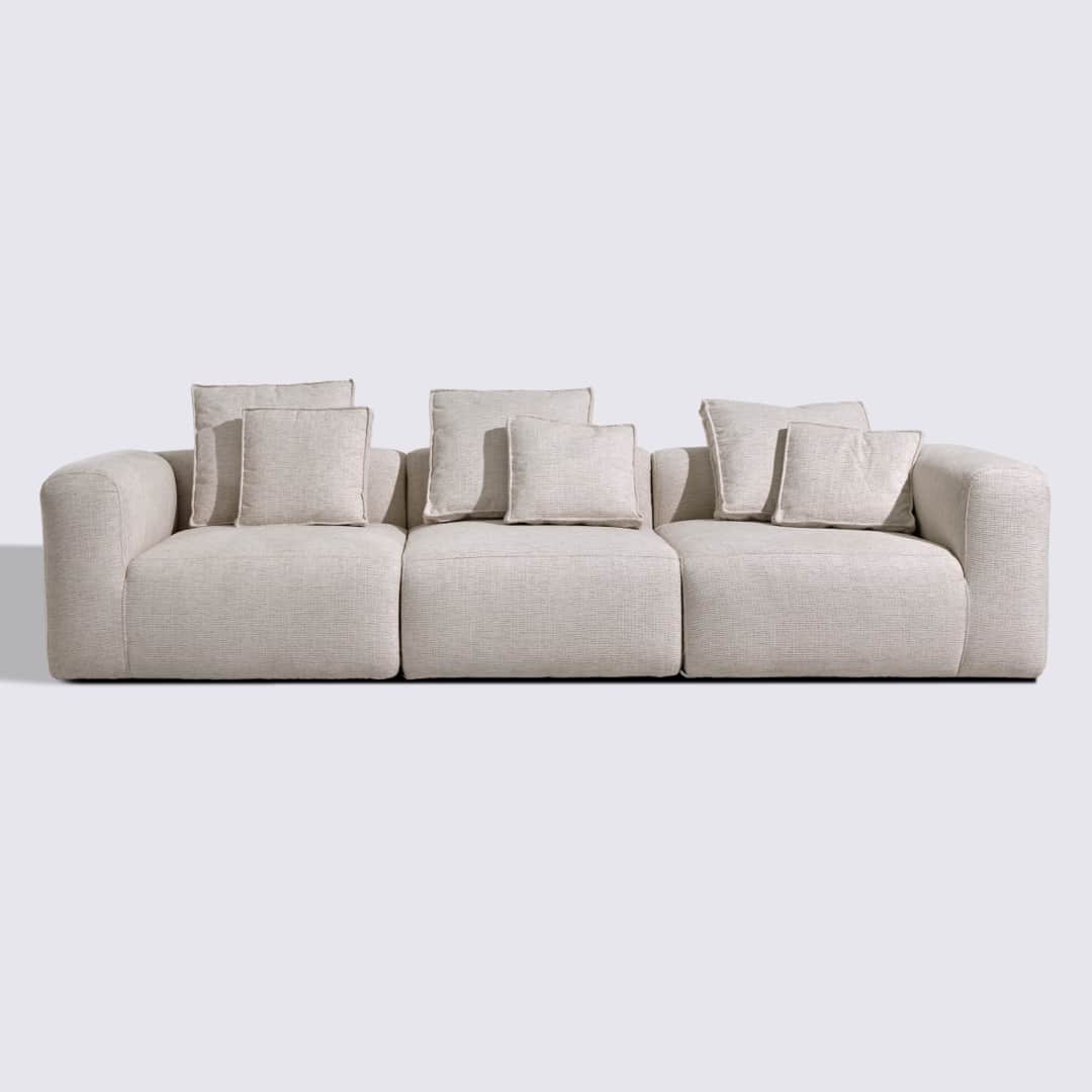 Canapé droit modulable 4 places en tissu linen beige – Marbellia