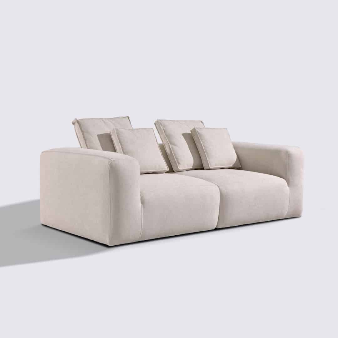 Canapé droit modulable 3 places en tissu crème – Marbellia
