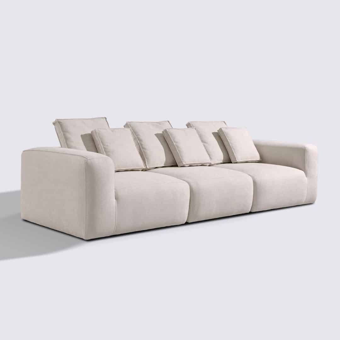 Canapé droit modulable 4 places en tissu crème – Marbellia