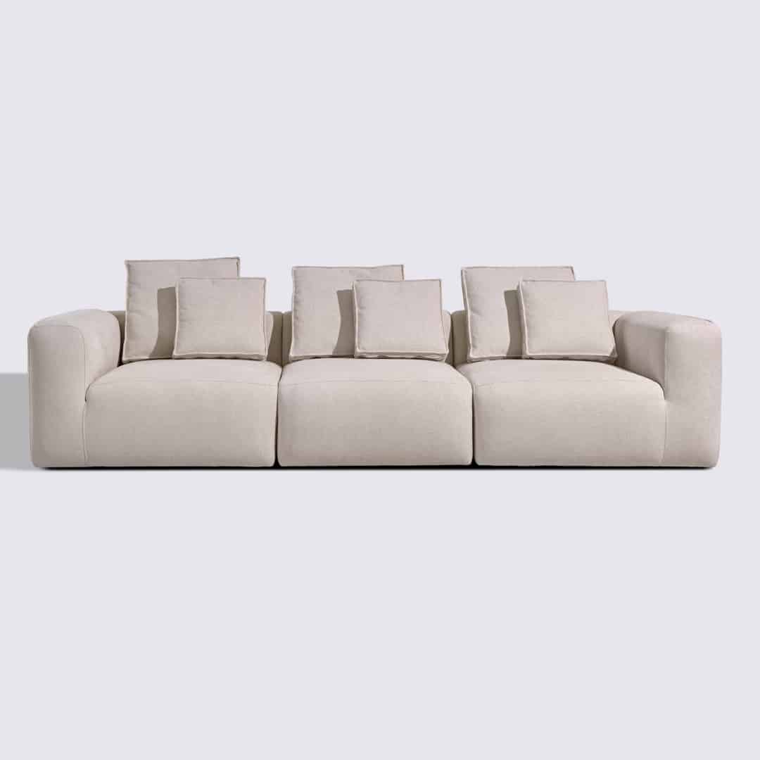 Canapé droit modulable 4 places en tissu crème – Marbellia