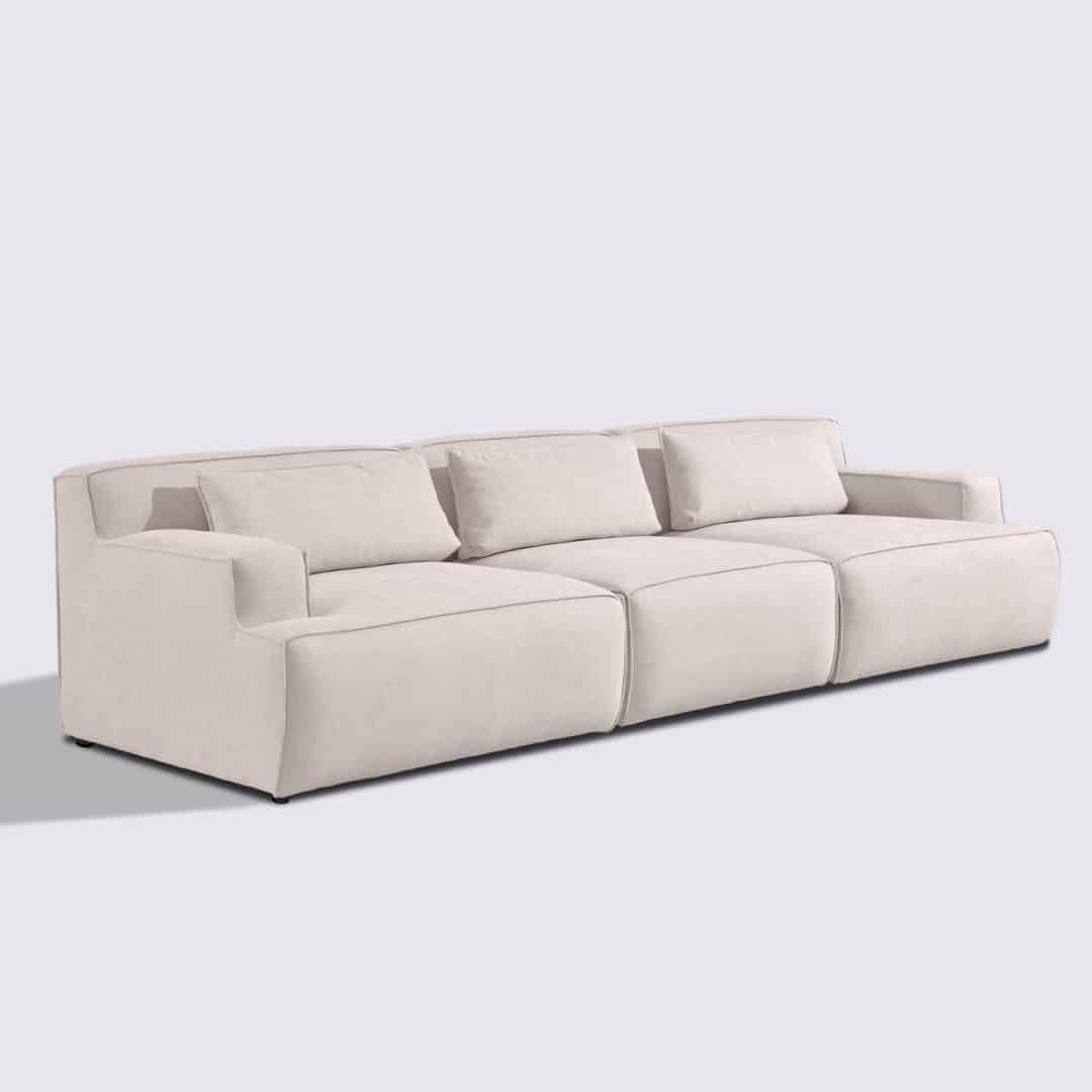 Canapé droit modulable 4 places en tissu crème – Lorenzo