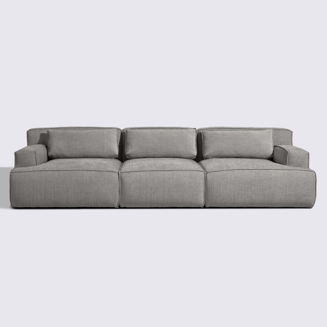 Canapé droit modulable 4 places en velours côtelé gris clair – Lorenzo