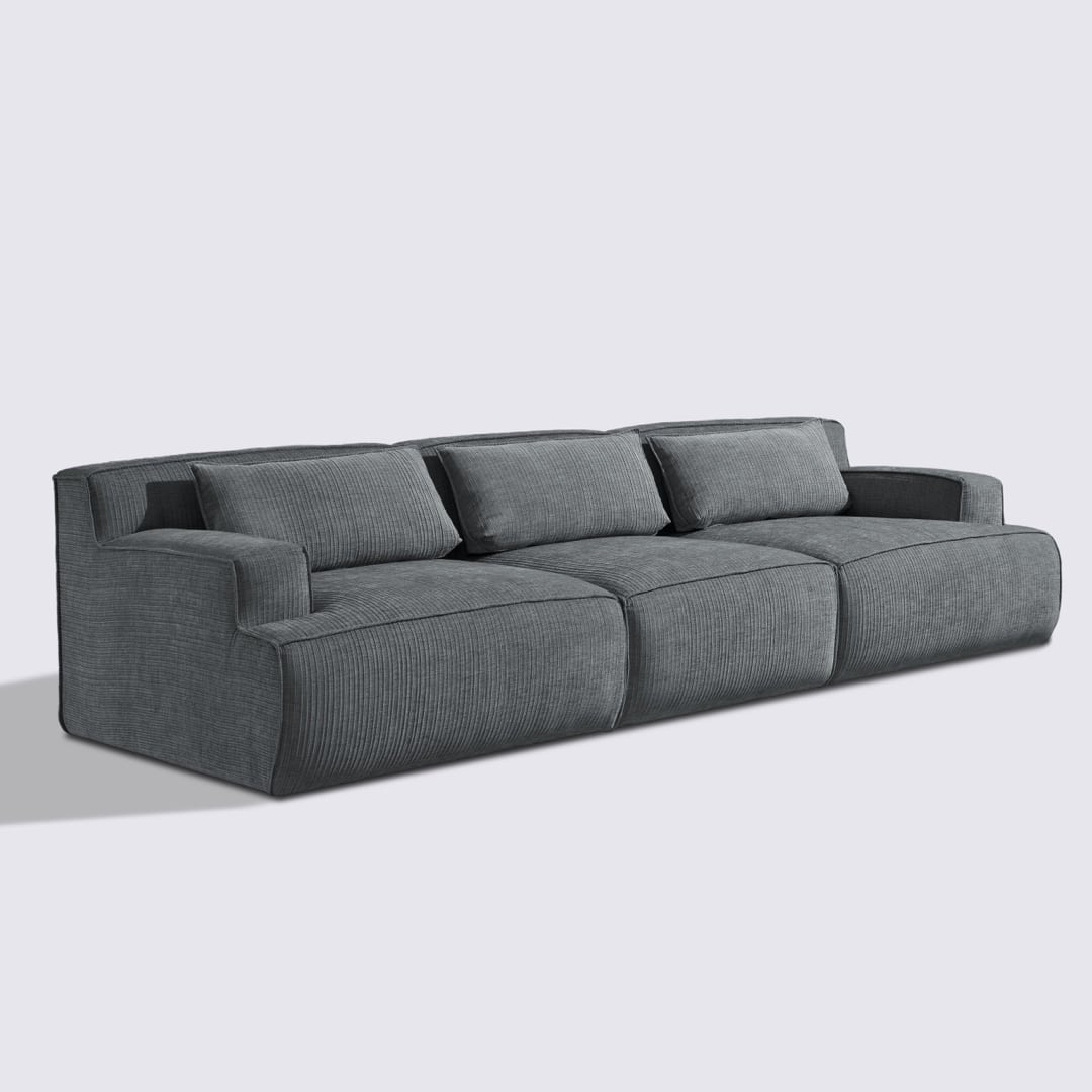 Canapé droit modulable 4 places en velours côtelé gris foncé – Lorenzo