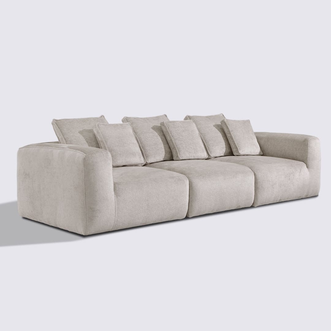 Canapé droit modulable 4 places en velours texturé taupe – Marbellia