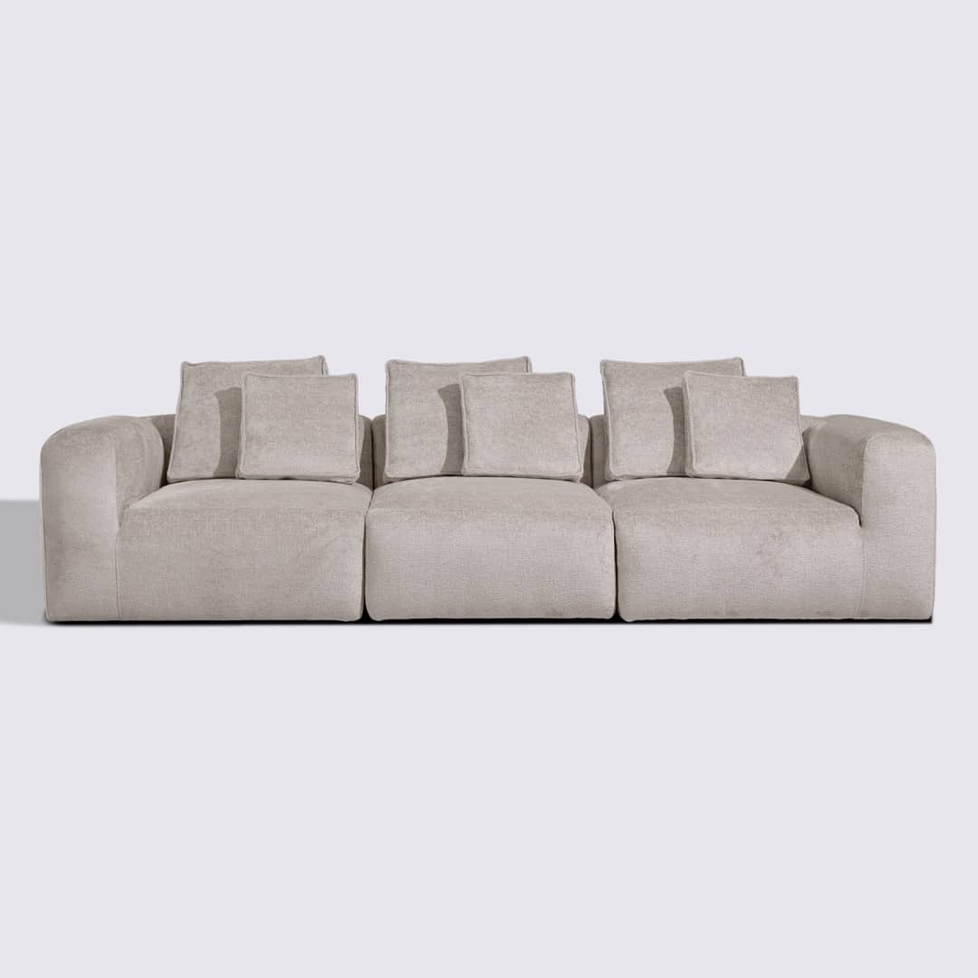Canapé droit modulable 4 places en velours texturé taupe – Marbellia