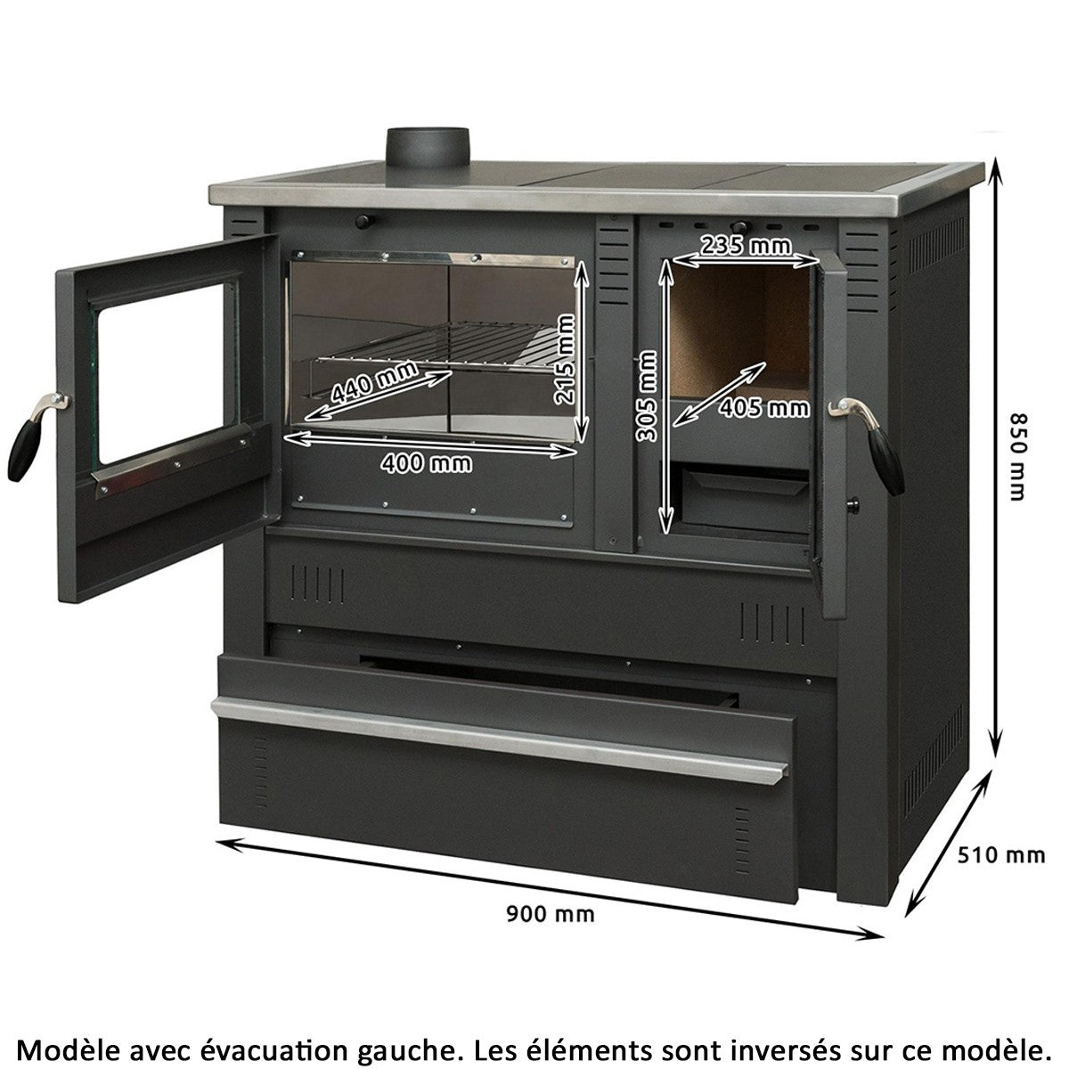 Cuisinière à bois A+ 10 kW poêle à bois avec four Evacuation Droite Ø120 mm