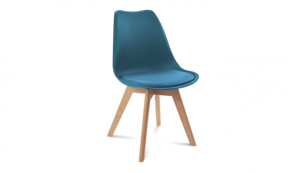 Chaises Suedia assise bleu canard et pieds bois - lot de 2