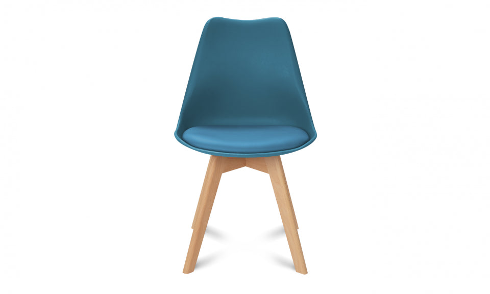 Chaises Suedia assise bleu canard et pieds bois - lot de 2