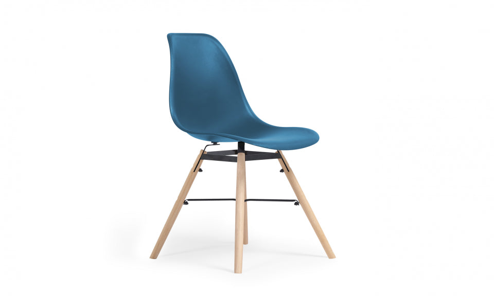 Chaises Arkken assise bleu canard et pieds bois - lot de 2