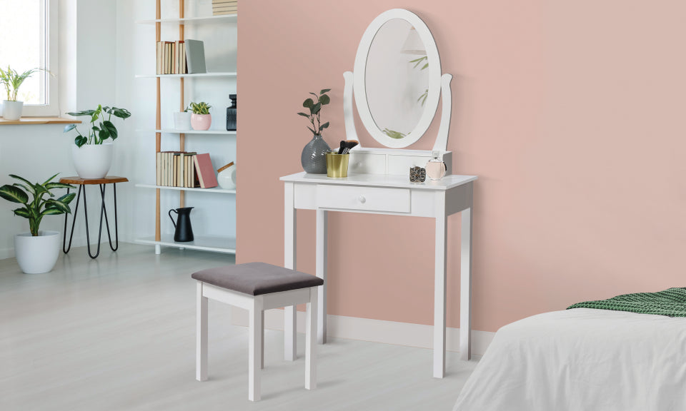 Coiffeuse Blush 3 tiroirs avec miroir LED et tabouret