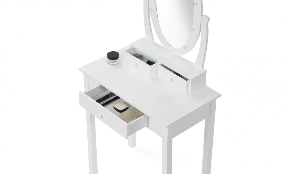 Coiffeuse Blush 3 tiroirs avec miroir LED et tabouret