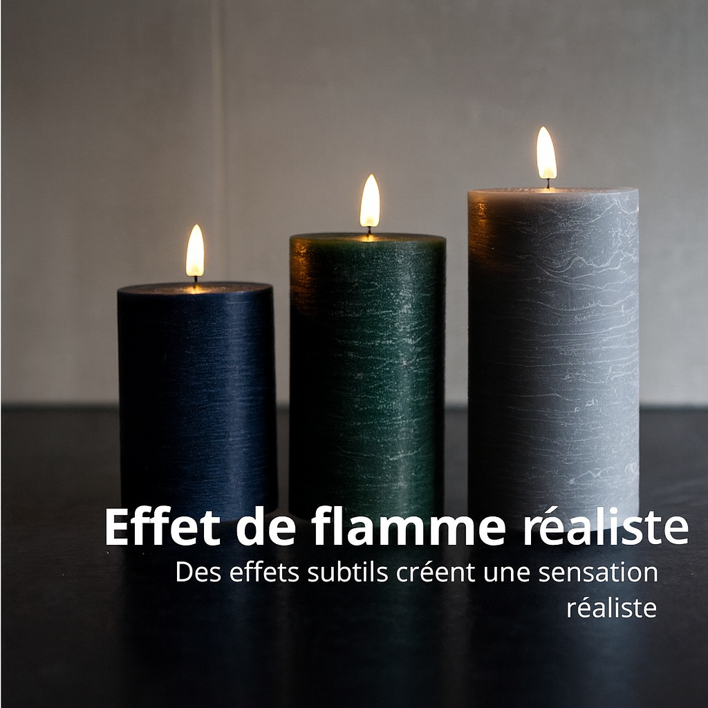 FlinQ - Ensemble de 3 bougies LED rechargeables à flamme vacillante - Télécommande incluse - Neutres chaudes