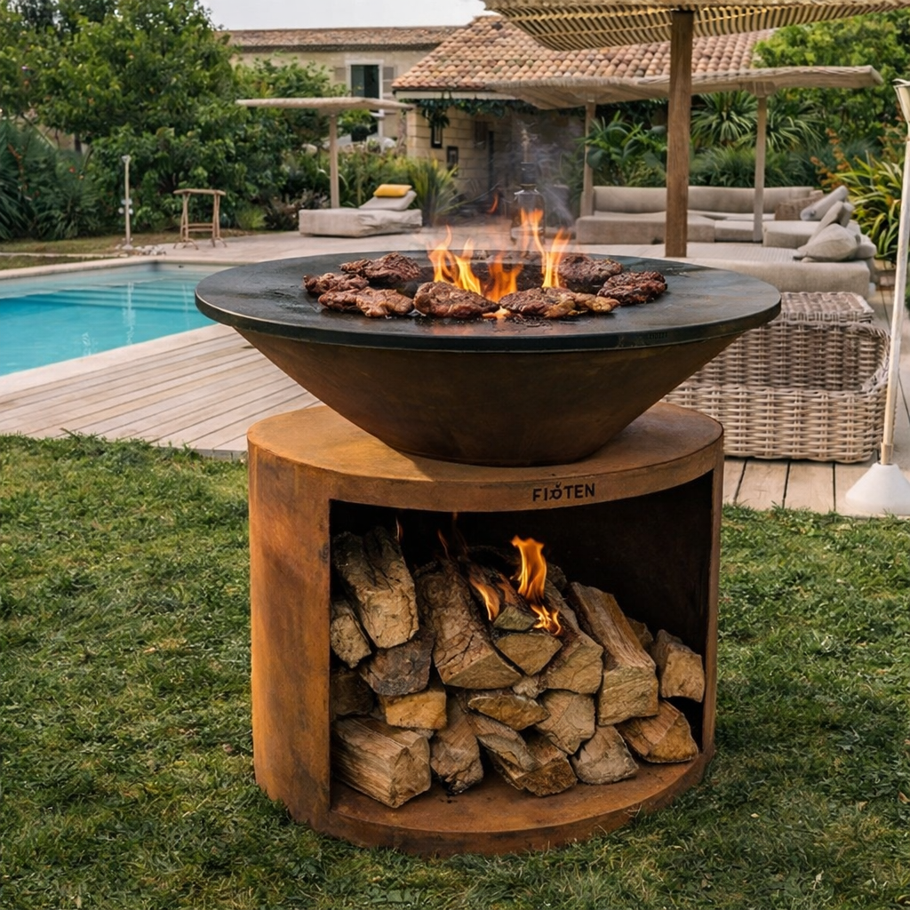 Brasero plancha Ellipse 120 en acier Corten