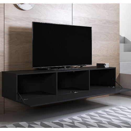 Meuble TV couleur noir  - 160 x 30 cm -  Leiko H2
