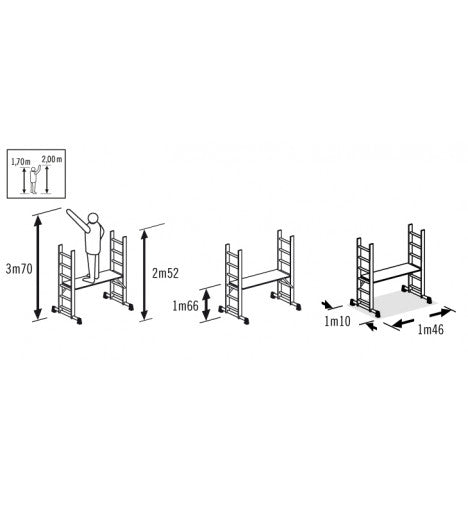 Echafaudage polyvalent H4  aluminium  2,52 m