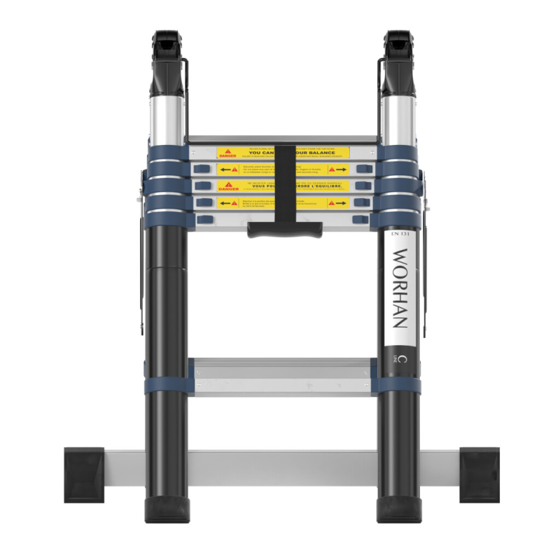 Escabeau télescopique en aluminium - 2 x 8 échelons - 5 m + 1 stabilisateur