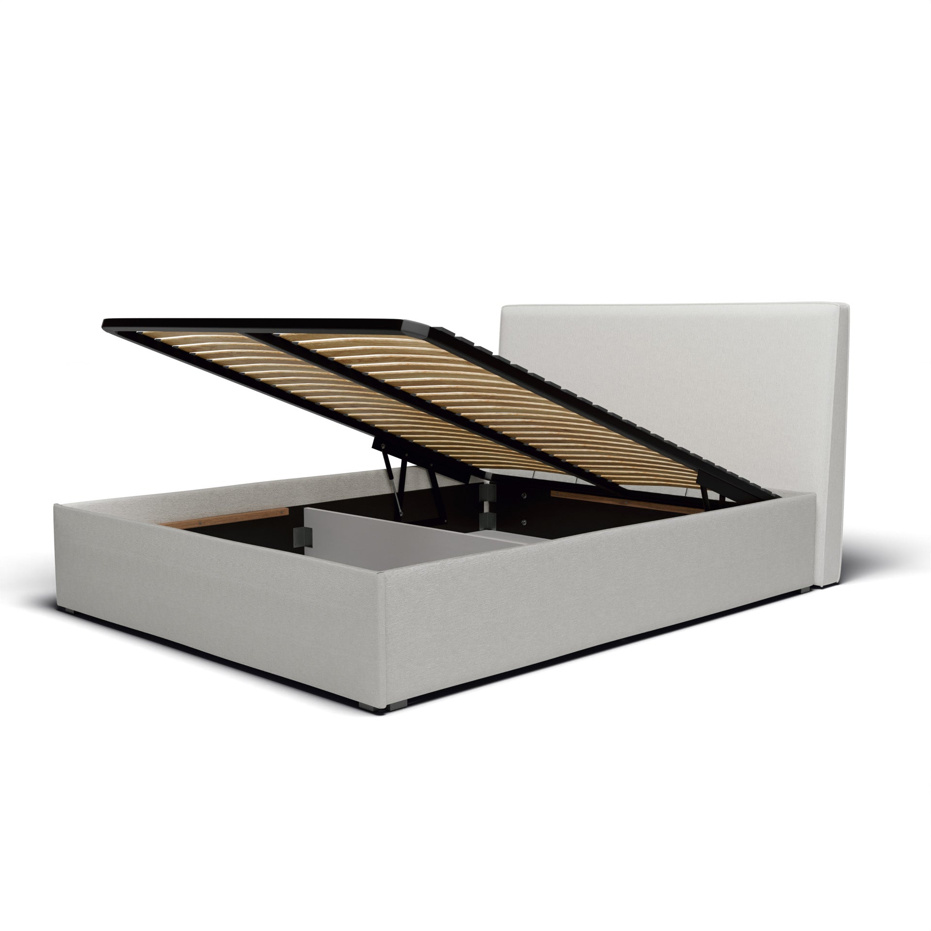 Lit coffre avec Tête - Blanc Cassé - Tissu Bouclé - Emma