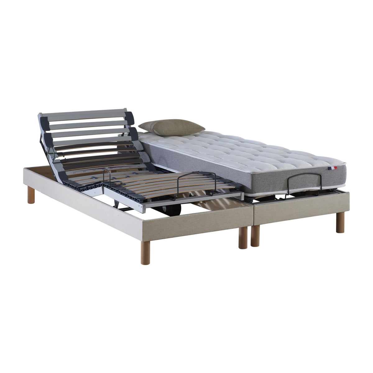 Ensemble lit électrique relaxation multi lattes + Matelas Mousse à mémoire de forme Couleur Beige 2x80 x 200