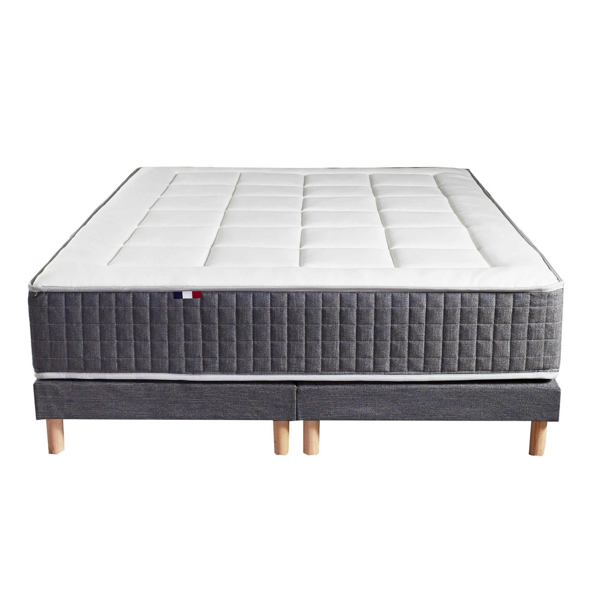 Pack matelas 30 cm 7 zones sommier bleu couette oreillers 160x200