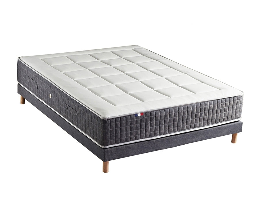 Ensemble 140X190 Matelas Ressort 30 cm  7 zones + Mémoire de forme + Sommier KING STYLE Fabriqué en France