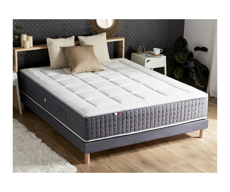 Ensemble 140X190 Matelas Ressort 30 cm  7 zones + Mémoire de forme + Sommier KING STYLE Fabriqué en France