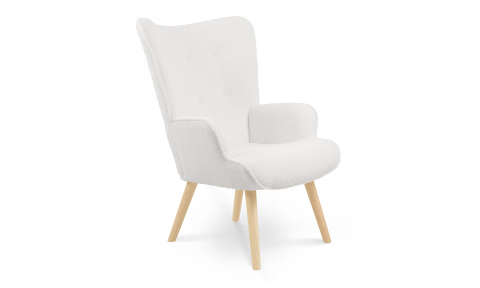 Fauteuil Ivar en tissu bouclettes et pieds bois