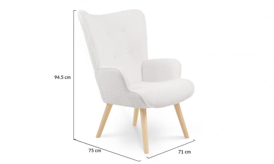 Fauteuil Ivar en tissu bouclettes et pieds bois