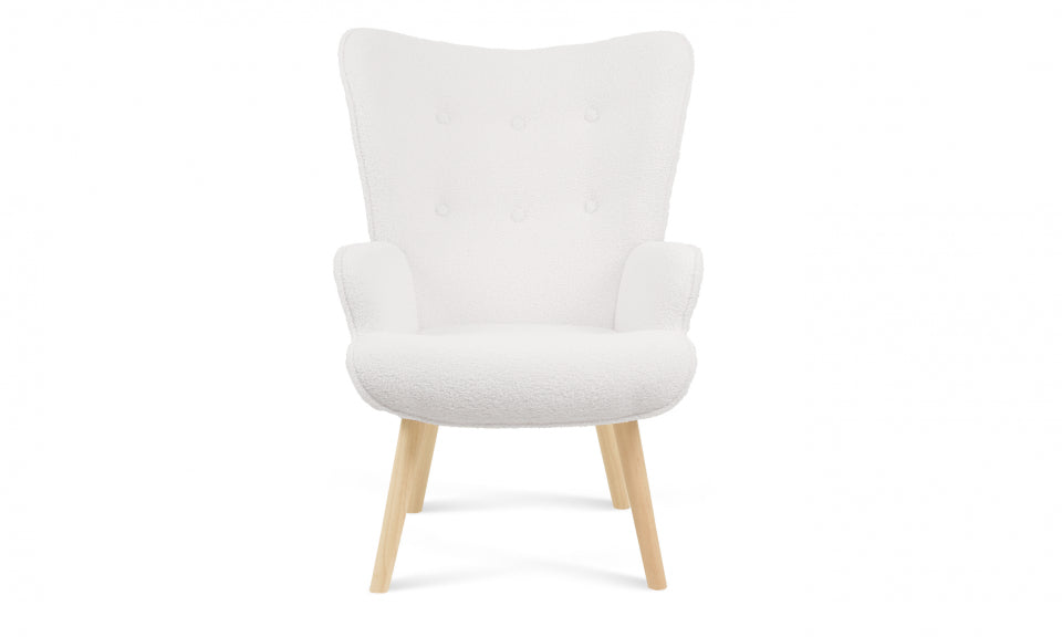 Fauteuil Ivar en tissu bouclettes et pieds bois