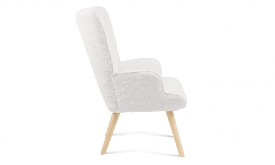 Fauteuil Ivar en tissu bouclettes et pieds bois